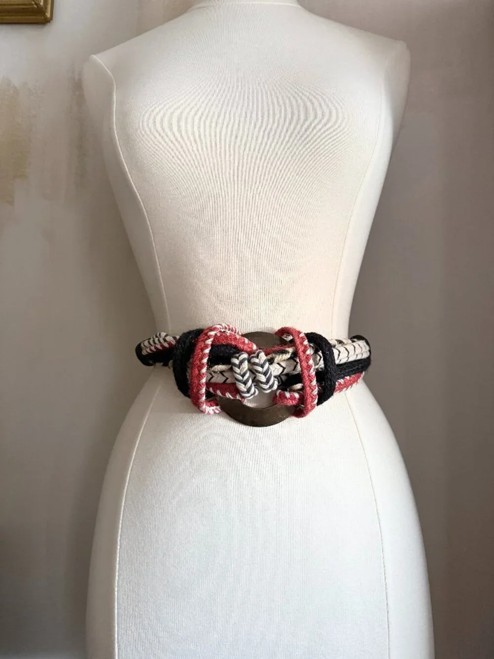 Zara Boho Braided Rope Waist Belt | Wood Ring Knot Statement Belt